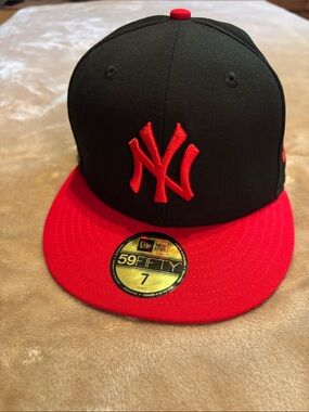 New Era Black and Red NY Embroidered Fitted Cap